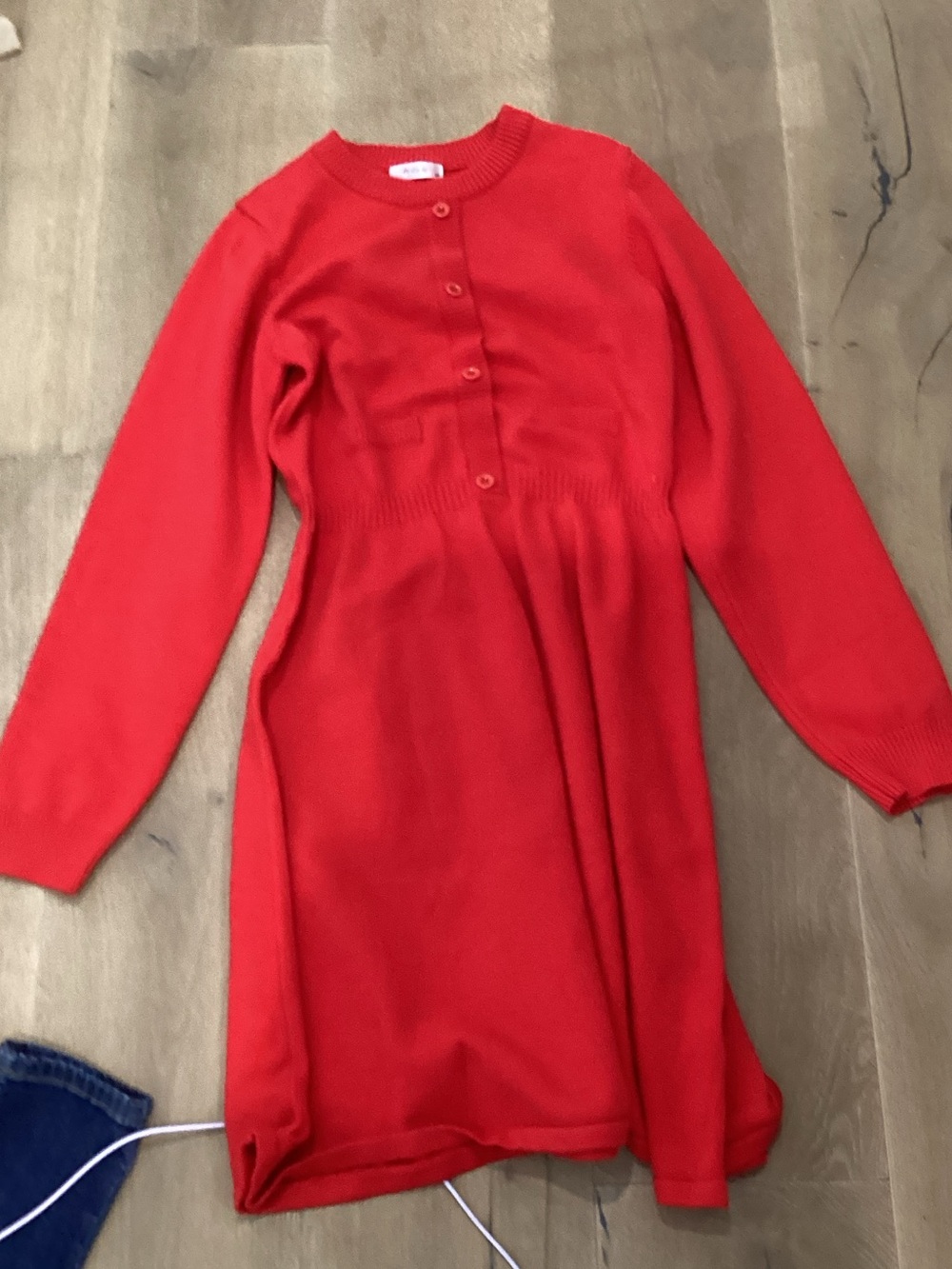 Girls' Red Knit Button-Front Dress